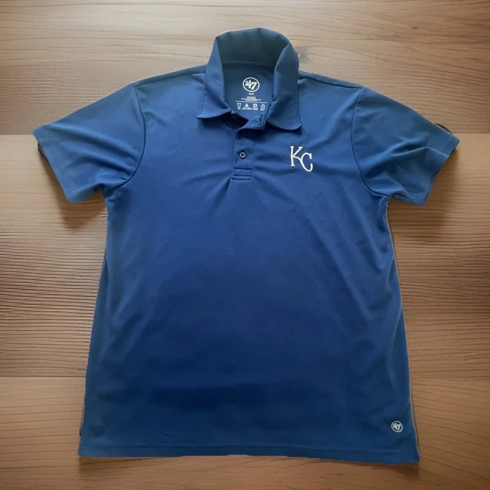 Kansas City Royals 47 Brand Polo Shirt Mens Medium Blue KC MLB (188)